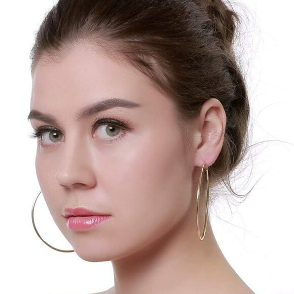 Dainty 70mm Gold Plated Big Large Hoop Earrings for Women Sensitive Ears Fashion - Picture 5 of 5